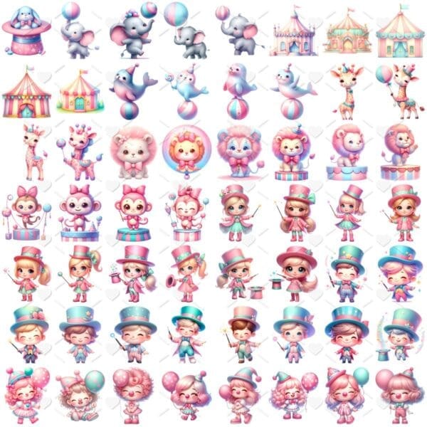 Ilustracoes Circo Rosa Menina Png Baby Fofo Aquarela 2