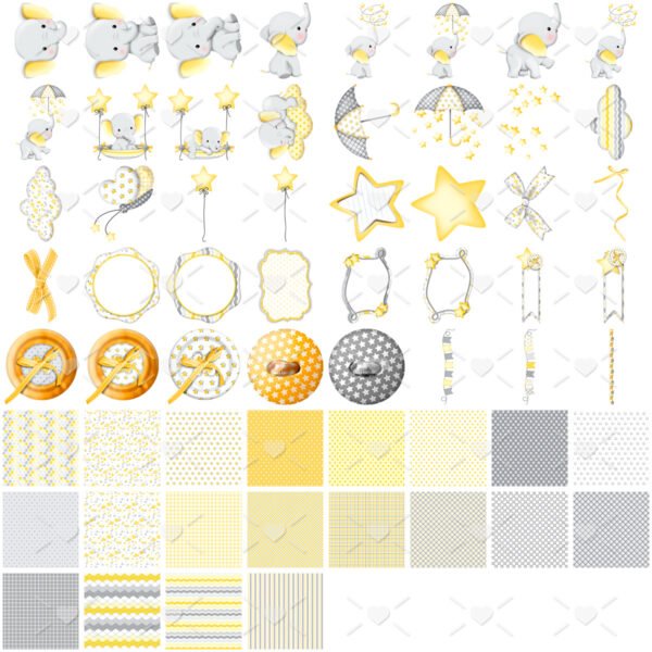 Ilustrações Elefante Amarelo Png Fofos Cute Personalizados