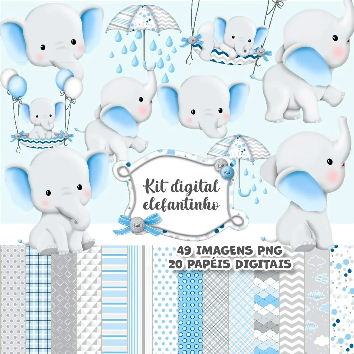 Ilustrações Elefante Azul Elementos Png Fofos Personalizados