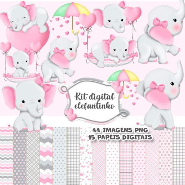 Ilustrações Elefante Rosa Elementos Png Fofos Personalizados