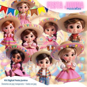 Ilustrações Festa Junina 3D Kit Digital Bonequinhos Png Cute