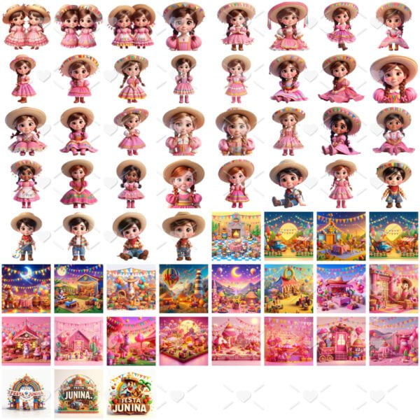 Ilustrações Festa Junina 3D Kit Digital Bonequinhos Png Cute