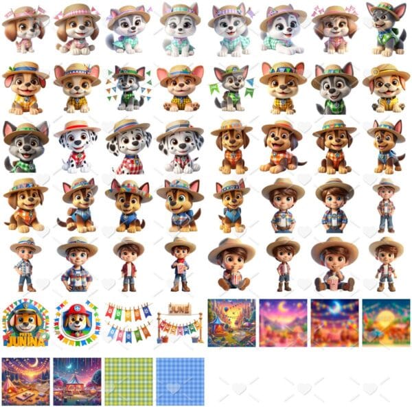 Ilustrações Festa Junina Png Patrulha Canina Kit Digital 3D