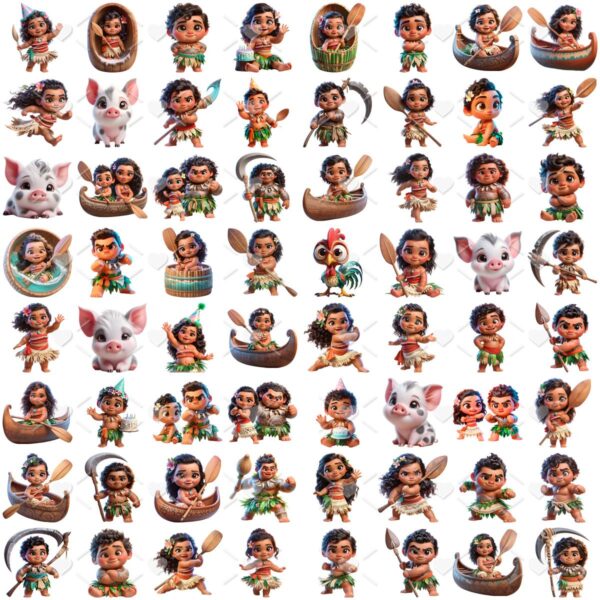 Ilustrações Moana Baby Png Fofo Kit Digital 3D + Cenários