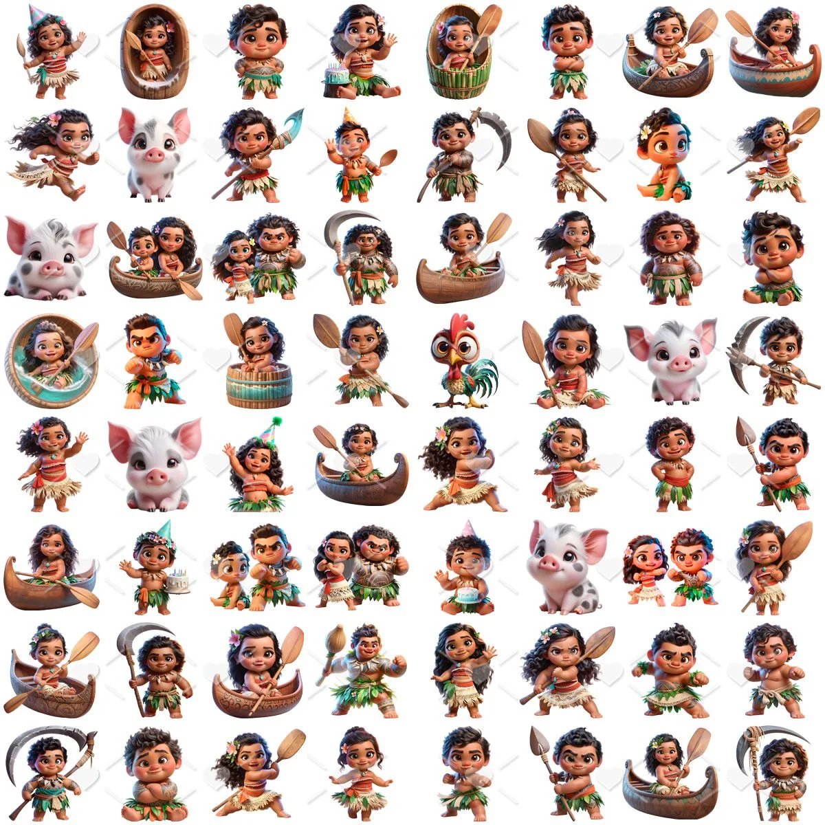 Ilustrações Moana Baby Png Fofo Kit Digital 3D + Cenários