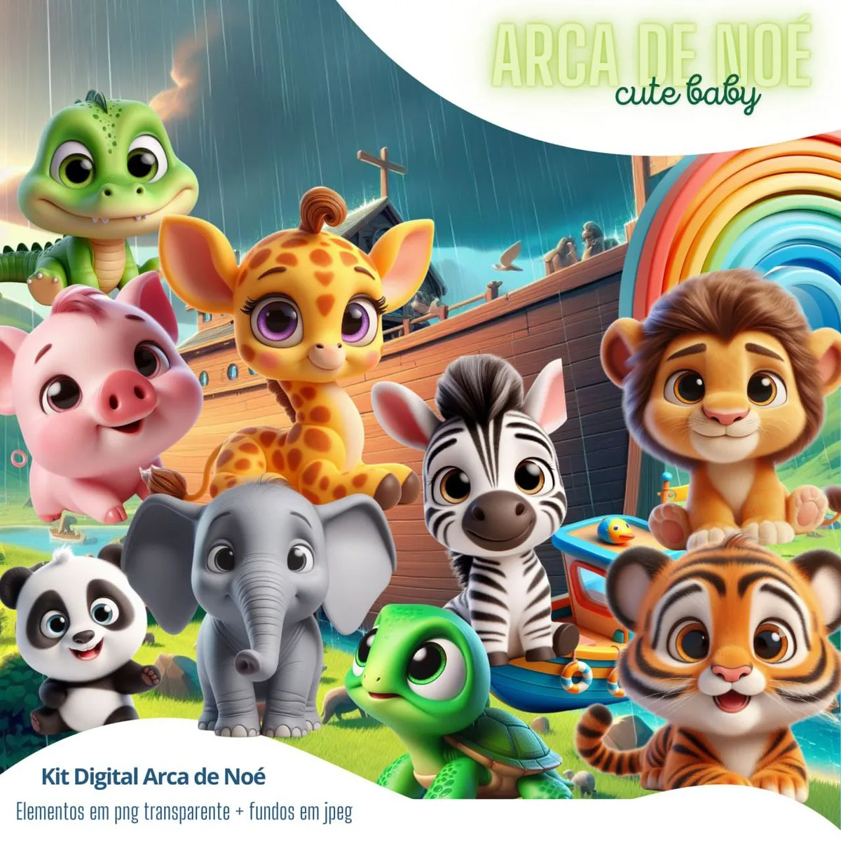 Ilustrações Png Arca de Noé Cute 3D Imagens Animais Bebês 1 Ilustrações Png Arca de Noé Cute 3D Imagens Animais Bebês