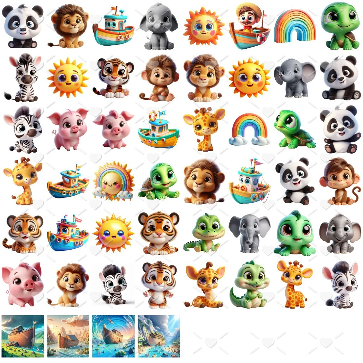 Ilustrações Png Arca de Noé Cute 3D Imagens Animais Bebês 2 Ilustrações Png Arca de Noé Cute 3D Imagens Animais Bebês