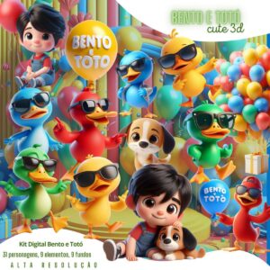 Ilustrações Png Bento e Totó Patinho Cãozinho Bebês Cute