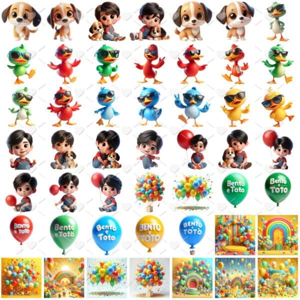 Ilustrações Png Bento e Totó Patinho Cãozinho Bebês Cute