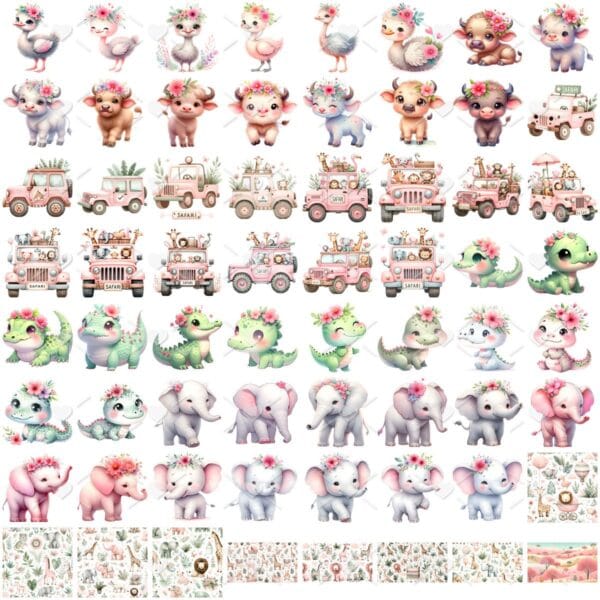 Ilustracoes Safari Rosa Aquarela Png Baby Fofo Kit Digital 3