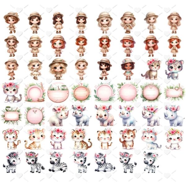 Ilustracoes Safari Rosa Aquarela Png Baby Fofo Kit Digital