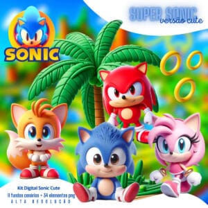 Ilustrações Super Sonic 3D Png Bebe Baby Fofo Kit Digital