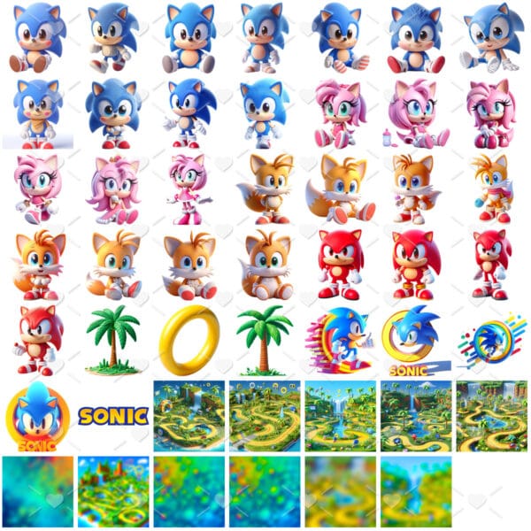 Ilustrações Super Sonic 3D Png Bebe Baby Fofo Kit Digital
