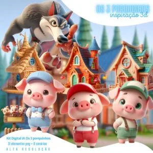 Ilustrações Três Porquinhos Png Baby Cute + Lobo Mau Png