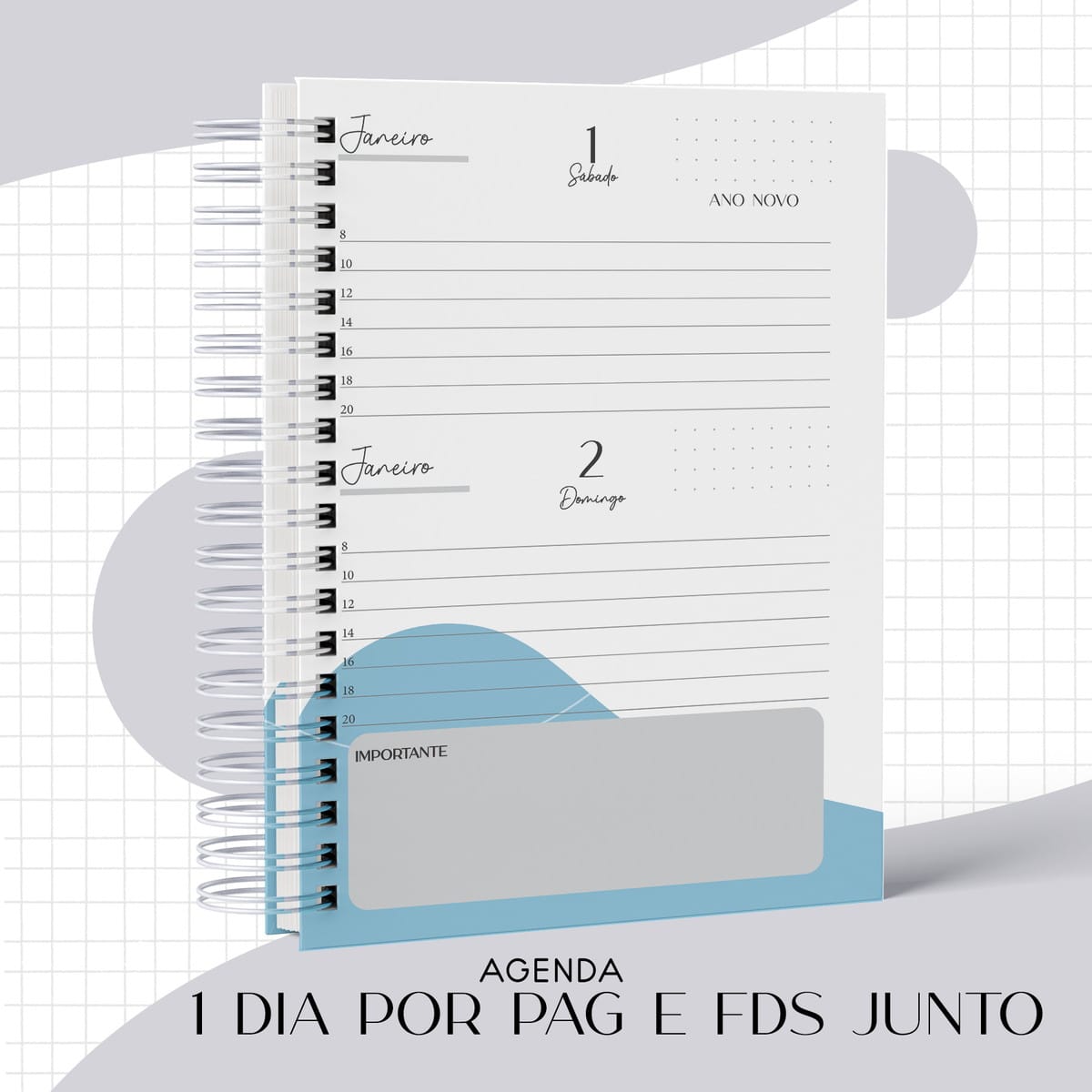 Kit Agenda Masculina Direito 2022 Pronto para Personalizar 3 Agenda espiral aberta exibindo planejamento diário para os primeiros dias de janeiro