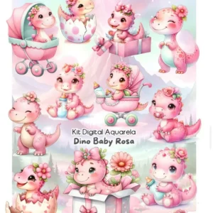 Kit Aquarela de Dinossauro Rosa para Festas
