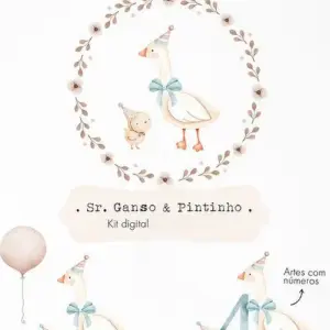 Kit Aquarela Infantil de Ganso e Pintinho com Numerais