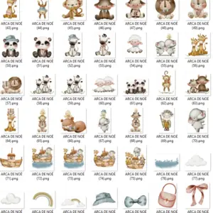 Kit Arca de Noé Aquarela PNG para Scrapbook Digital