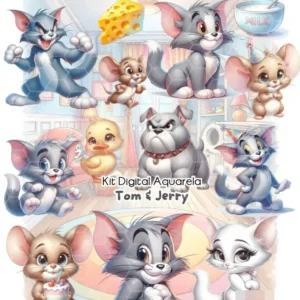 Kit Arquivo PNG - Tema Tom e Jerry Aquarela