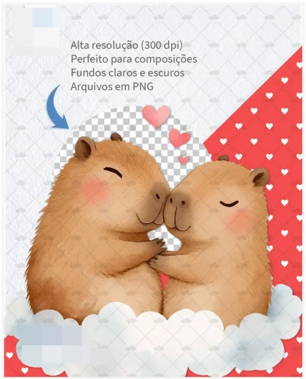 Kit Arte Digital Capivara Apaixonada - Dia dos Namorados