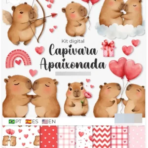 Kit Arte Digital Capivara Apaixonada - Dia dos Namorados