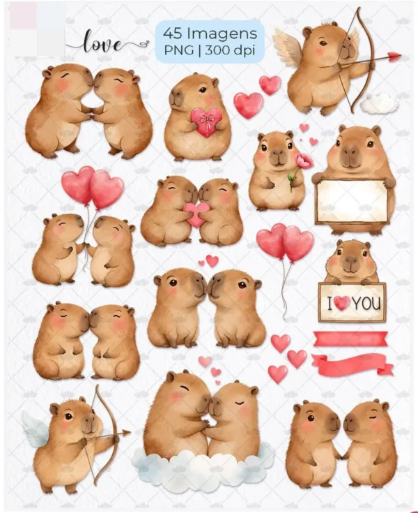 Kit Arte Digital Capivara Apaixonada - Dia dos Namorados