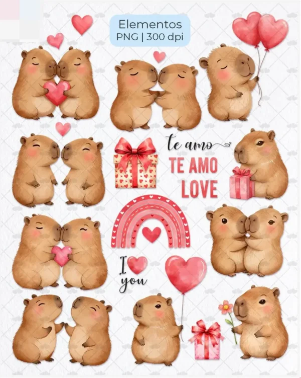 Kit Arte Digital Capivara Apaixonada - Dia dos Namorados