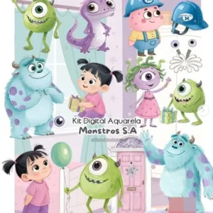 Kit Arte Digital Monstros S.A. Aquarela - PNG Transparente