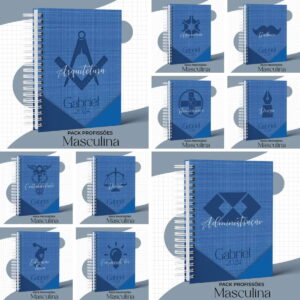 kit capas profissoes masculinas em linho azul para cadernos