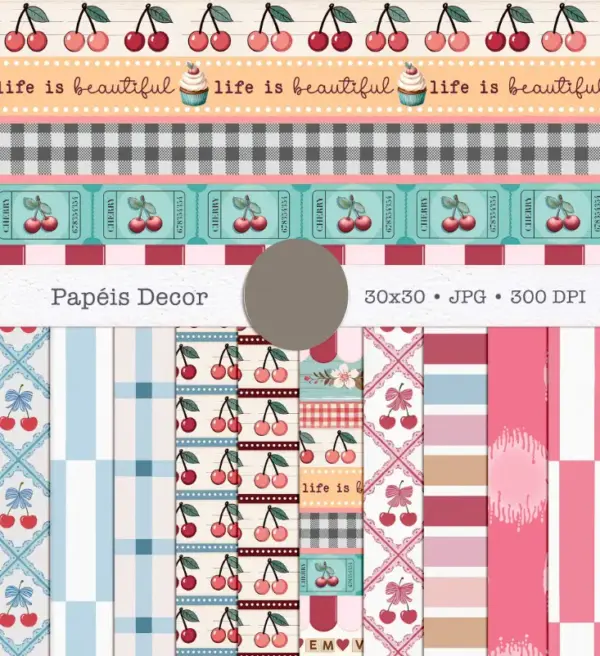 Kit Cereja Digital para Designs de Scrapbooking