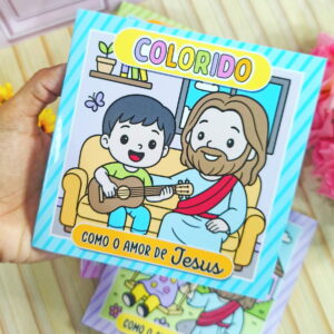 Arquivo digital para colorir com Jesus e menino, texto "COLORIDO".