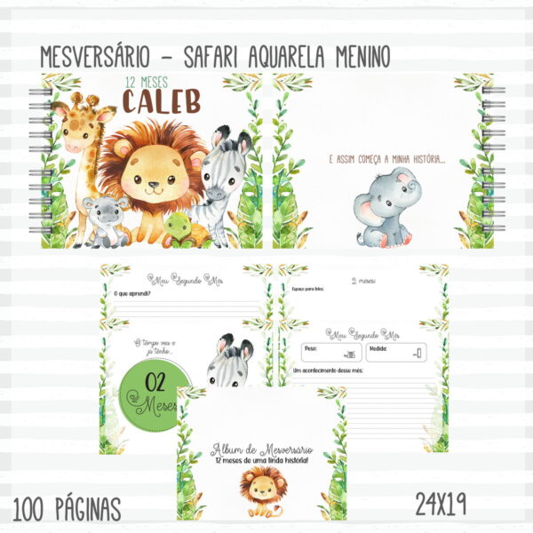 Kit Completo Bebê Safari Aquarela Menino - Arquivo Digital