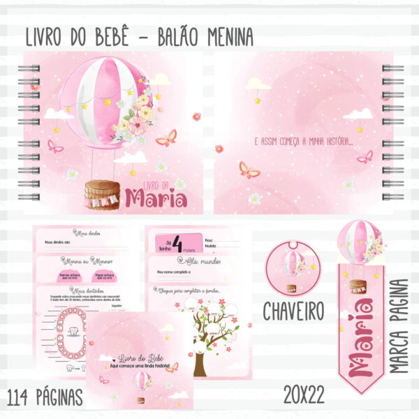 Kit Completo do Bebê Balão Menina - Arquivo Digital