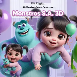 Kit Criativo Monstros SA 3D PNG para Cartonagem e Encadernacao