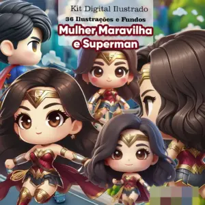 Kit Criativo PNG Mulher Maravilha e Super Man Personalizados