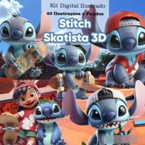 Kit Criativo Stitch Skatista PNG para Sublimacao e Scrapbooking
