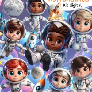 Kit de Artes Digitais Astronauta 3D - PNG Festivo