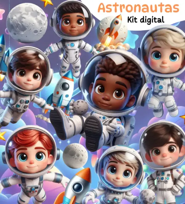 Kit de Artes Digitais Astronauta 3D - PNG Festivo