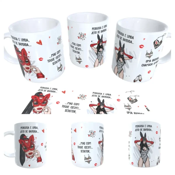 Kit de Artes para Canecas com Tema Perigosa e Linda