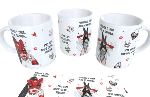 Kit de Artes para Canecas com Tema Perigosa e Linda