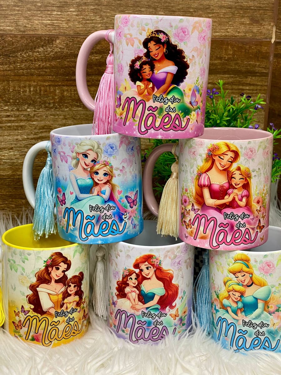 Kit de Artes para Canecas Dia das Mães Princesas 1 Kit de Artes para Canecas Dia das Mães Princesas