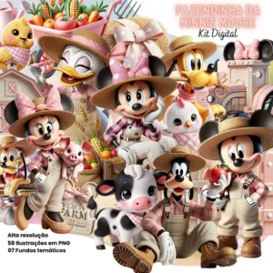Kit de Imagens Minnie Rosa Fazendinha - PNG Alta Qualidade