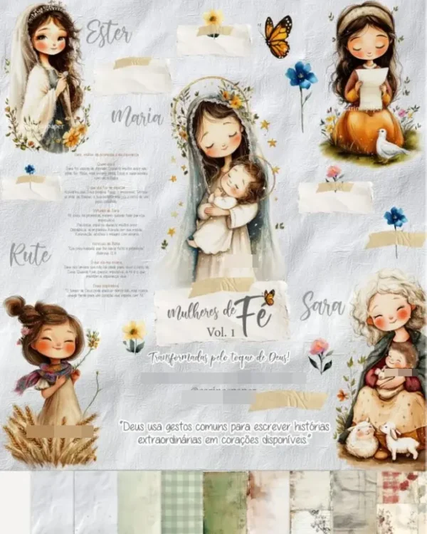 Kit de Papelaria Personalizada Mulheres de Fé em PNG