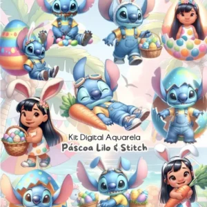 Kit de Páscoa com Stitch em PNG para Criativos