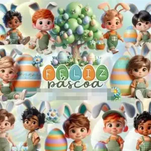 Kit De Personagens Fofos Da Pascoa Para Meninos Arte Digital