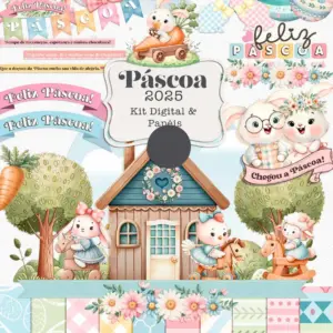 Kit De Scrapbooking Digital De Pascoa Com Coelhos 2
