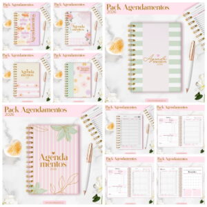 kit digital agenda 2026 floral com capa e miolo