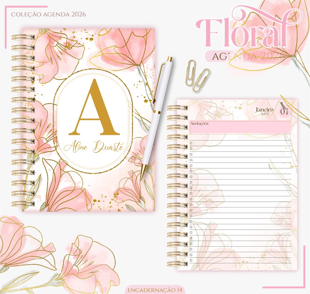 Kit Digital Agenda Feminina Floral 2026 para Revenda 1 Kit Digital Agenda Feminina Floral 2026 para Revenda