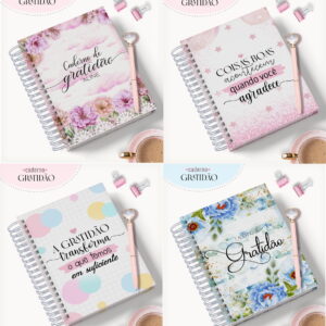 kit digital agenda gratidao com miolo a5 e capas florais