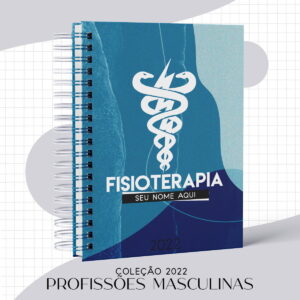 Capa de caderno azul com espirais brancas e símbolo branco no centro